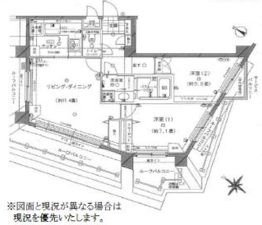 ルシェール赤坂(2LDK/8階)の間取り写真