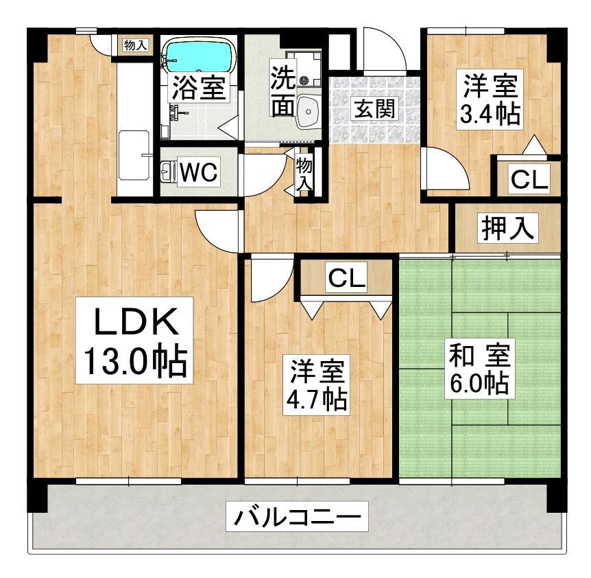 井吹東シティコート(3LDK/2階)の間取り写真