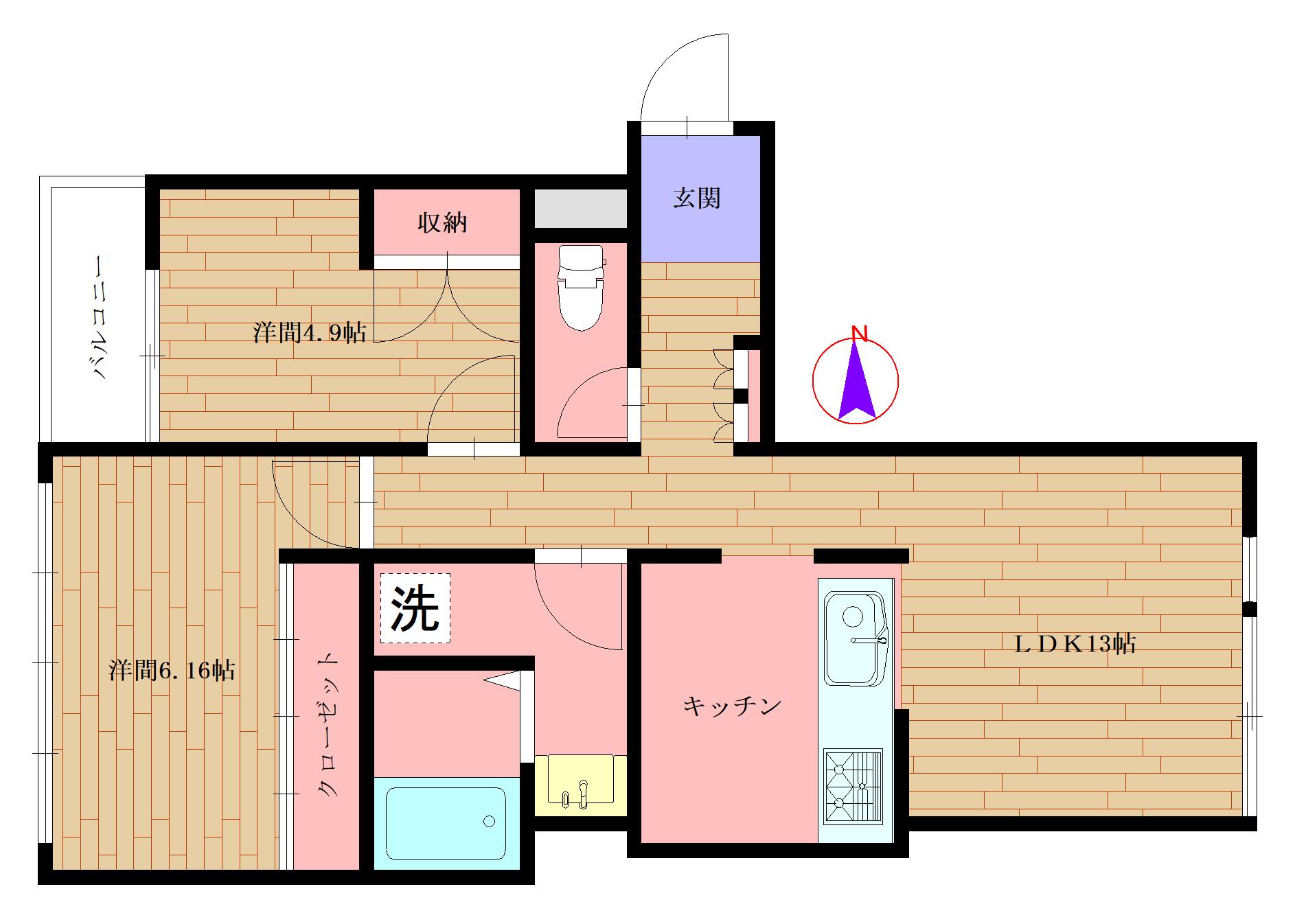  コモドビル(2LDK/2階)の間取り写真