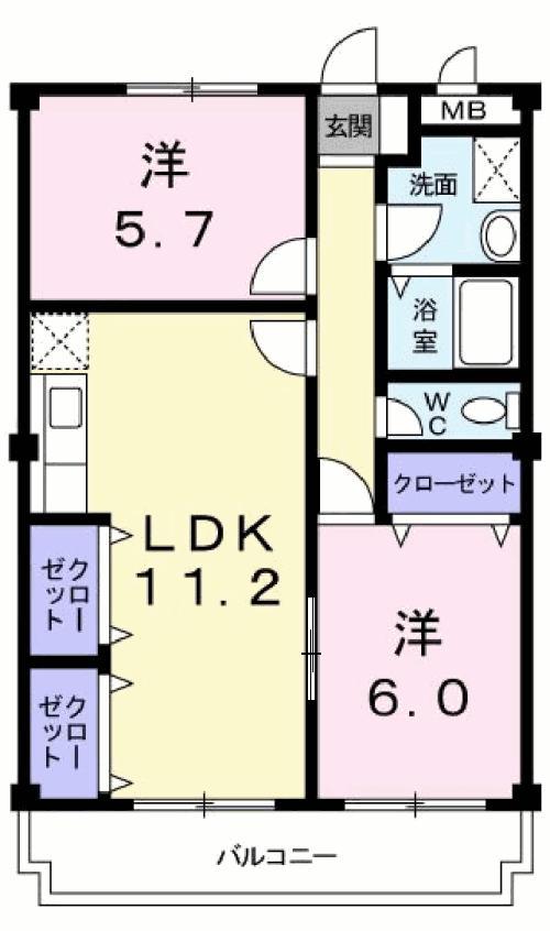 イースト HILL(2LDK/3階)の間取り写真