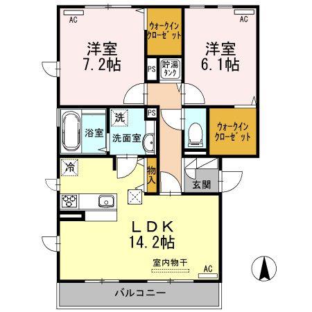 ソレイユB(2LDK/1階)の間取り写真