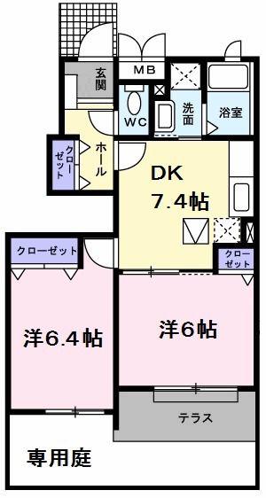 グランフィオーレ(2DK/1階)の間取り写真
