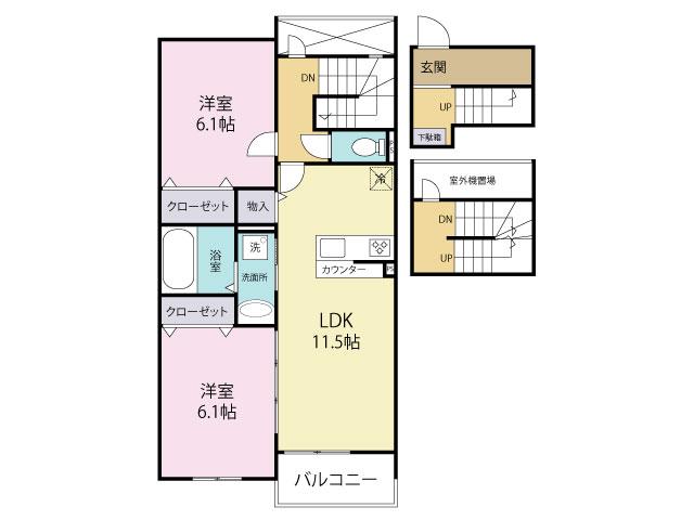 エルグランドパティオ弐番館(2LDK/3階)の間取り写真