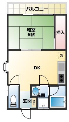 高瀬川ハイツ A棟(1LDK/2階)の間取り写真