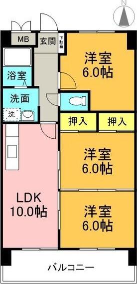 鶴陽明ハイツ(3LDK/1階)の間取り写真