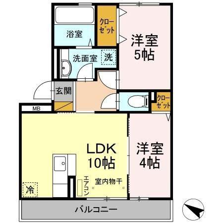 グランドゥールヒル I(2LDK/3階)の間取り写真
