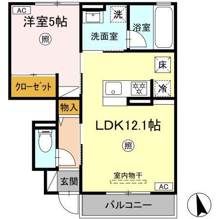 パーシモン駅南(1LDK/1階)の間取り写真
