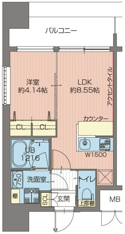 プレジオ城北(1LDK/15階)の間取り写真