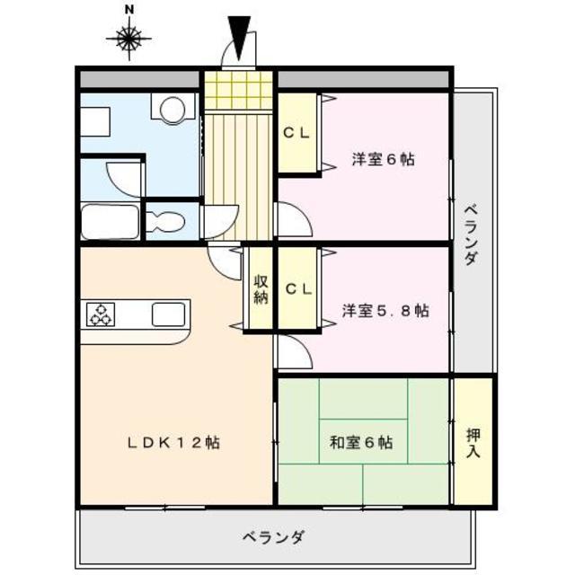 パティオ七夕(3LDK/4階)の間取り写真