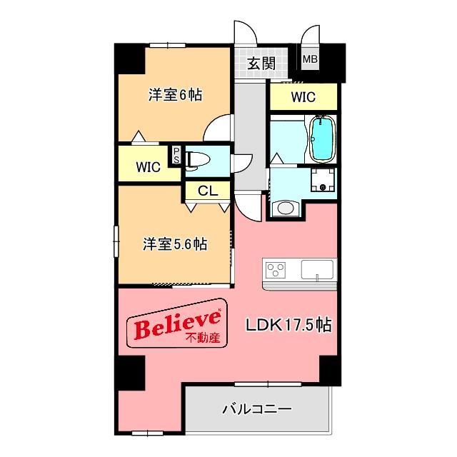 プラージュポインテ六ツ門(2LDK/2階)の間取り写真