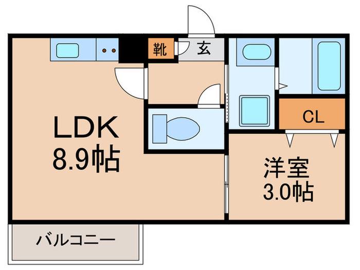 ジーメゾン寝屋川市秦町アリビオ(1LDK/3階)の間取り写真