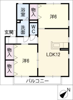 ウッドベル(2LDK/2階)の間取り写真