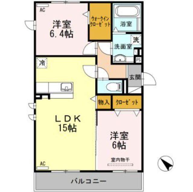 セーラム植田(2LDK/2階)の間取り写真