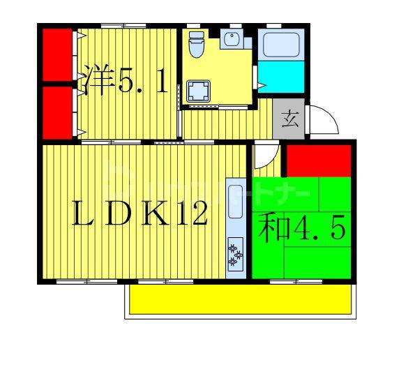 夏見台団地6号棟(2LDK/5階)の間取り写真