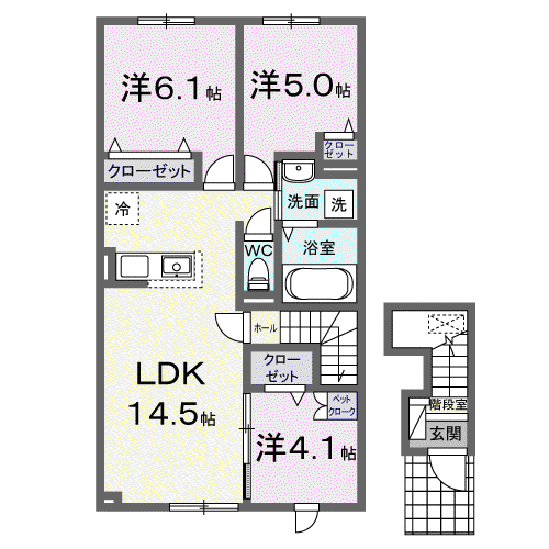 アーデルハイツ B(3LDK/2階)の間取り写真