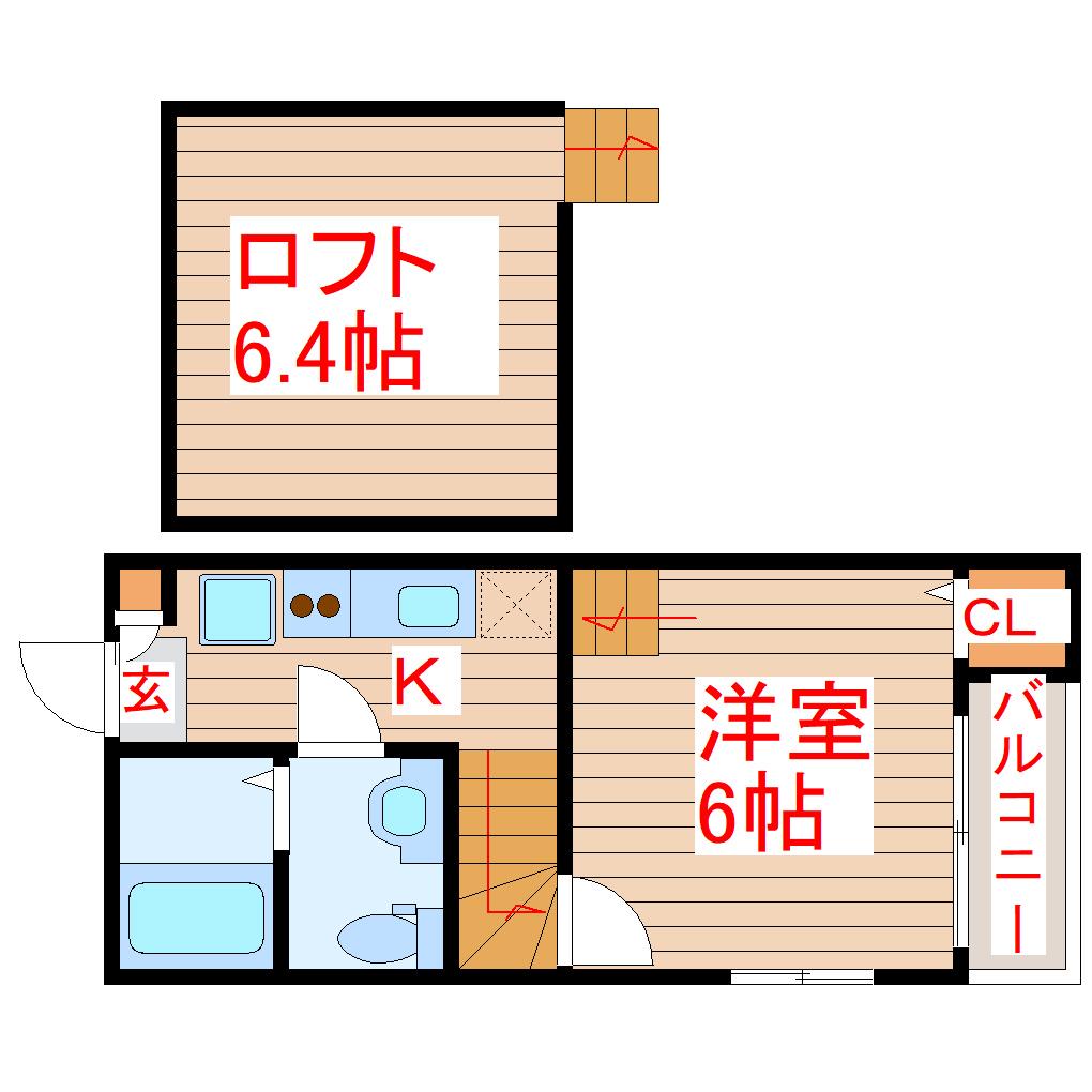 LUNA HOUSE II(1K/2階)の間取り写真