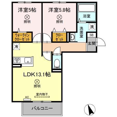 SINFARIA HARAOSHIMA B棟(2LDK/2階)の間取り写真