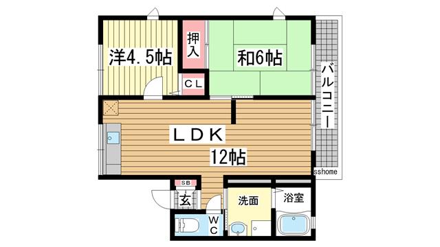 レトア大石I(2LDK/1階)の間取り写真