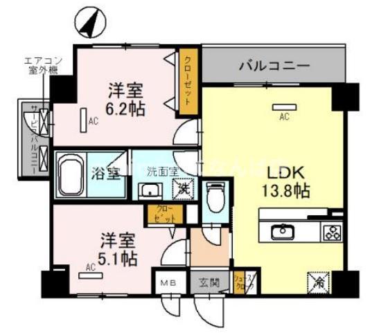 ヴィラージュ土佐堀(2LDK/7階)の間取り写真