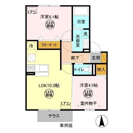 グラマードマレ A(2LDK/1階)の間取り写真