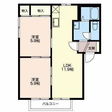 サウスウェーブ 壱番館 A(2LDK/2階)の間取り写真