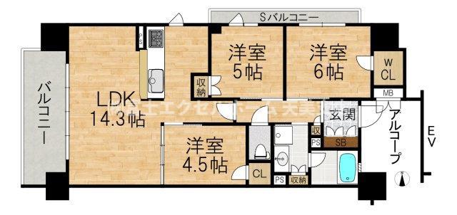 サンメゾン堺浅香駅前(3LDK/14階)の間取り写真