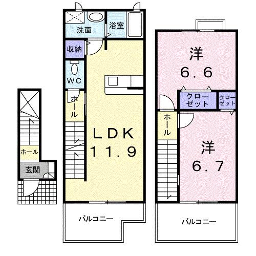 プリムヴェール(2LDK/1階)の間取り写真