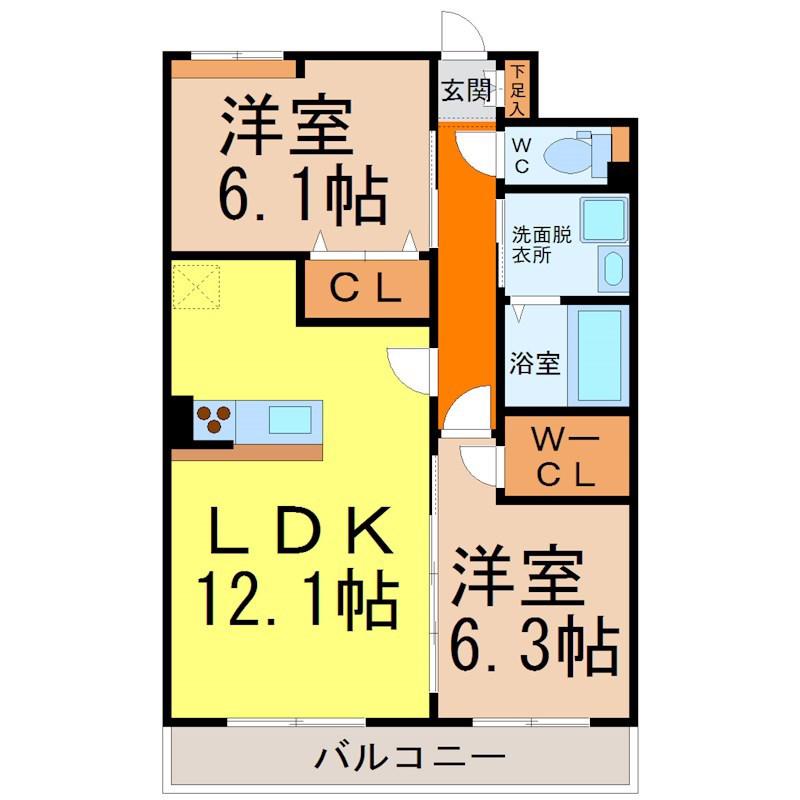 GRANDUKE松原(2LDK/10階)の間取り写真