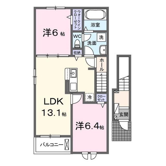 ルシエル I(2LDK/2階)の間取り写真