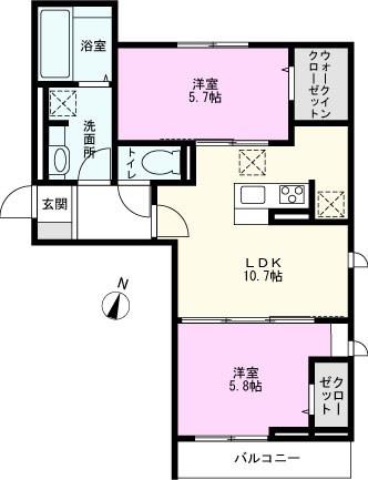 CREST吉川(2LDK/1階)の間取り写真
