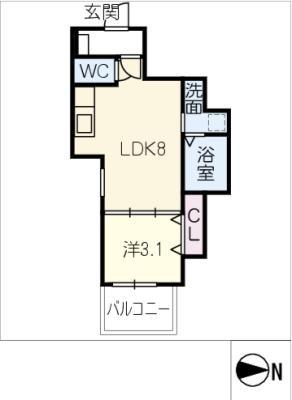 ラ・ガール・ウエストII(1LDK/2階)の間取り写真