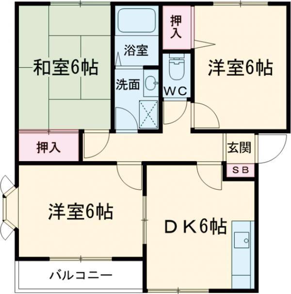 フレール弥生D棟(3DK/2階)の間取り写真