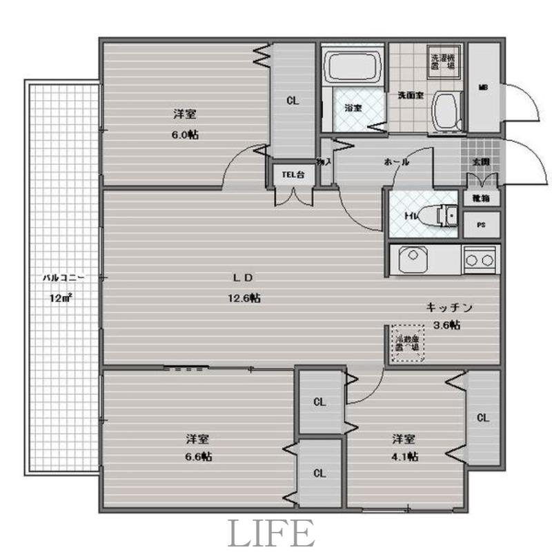 プレミール北野(3LDK/5階)の間取り写真