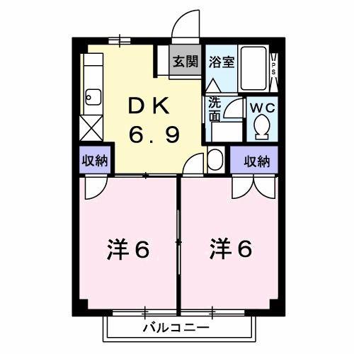 ウッディII(2DK/1階)の間取り写真