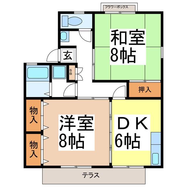 ロイヤルパーク篠ノ井 C棟(2DK/1階)の間取り写真