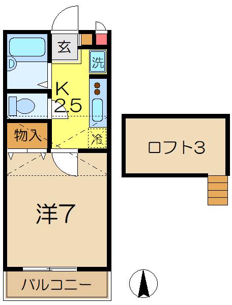 エスポワール港南(1K/2階)の間取り写真