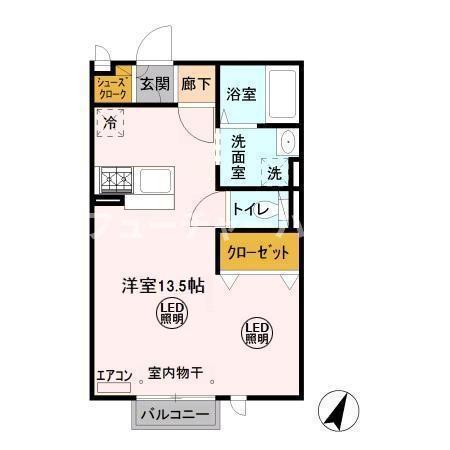 クオーレ(ワンルーム/2階)の間取り写真