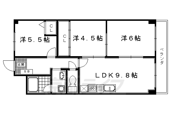 ロイヤルハイツ高塚II (3LDK/4階)の間取り写真