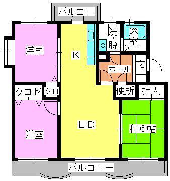 グランシェル城南(3LDK/2階)の間取り写真