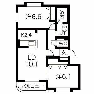 グランデール壱番館(2LDK/3階)の間取り写真