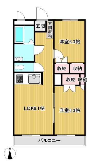 ドンズII(2LDK/1階)の間取り写真
