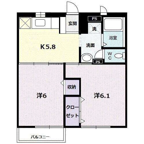 アーバンハイツ岩崎B(2K/1階)の間取り写真
