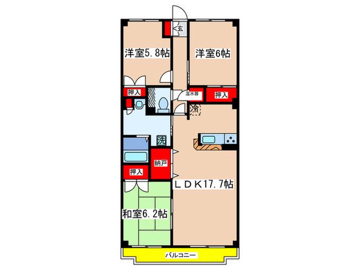 FLAT HIYOSHI COURT A棟(3LDK/2階)の間取り写真