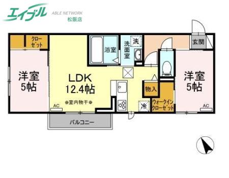 ディーシャンブル大黒田(2LDK/1階)の間取り写真
