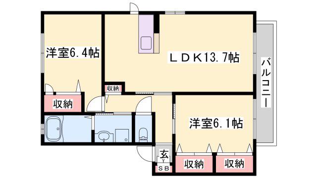 シャーメゾンたつの C棟(2LDK/2階)の間取り写真