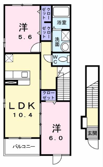 カーサ リベーラ(2LDK/2階)の間取り写真