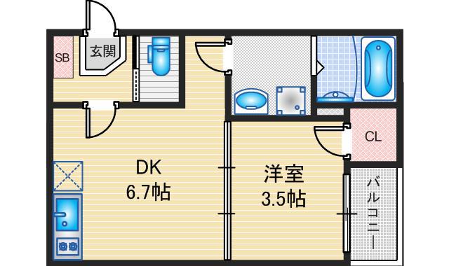 ハーモニーテラス鳴海町VII(1DK/1階)の間取り写真