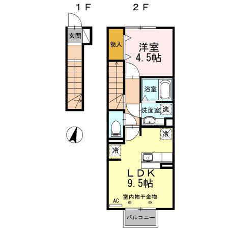 メゾンエクセレント(1LDK/2階)の間取り写真