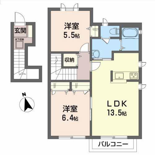 ブリーズ・コートC(2LDK/2階)の間取り写真