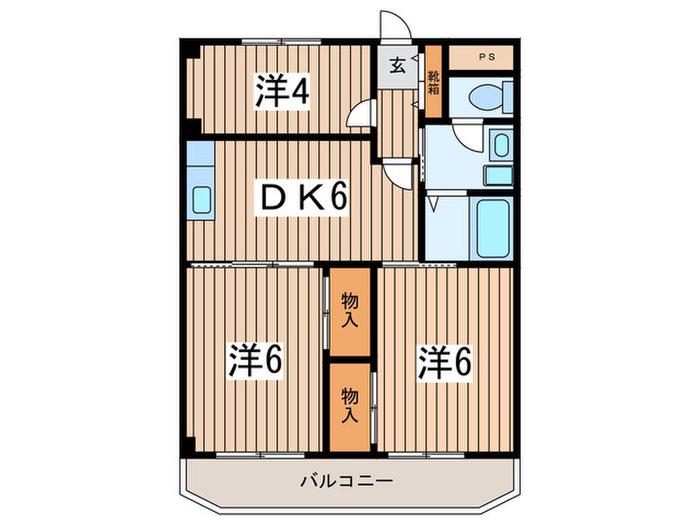 フォンターナS(3DK/1階)の間取り写真